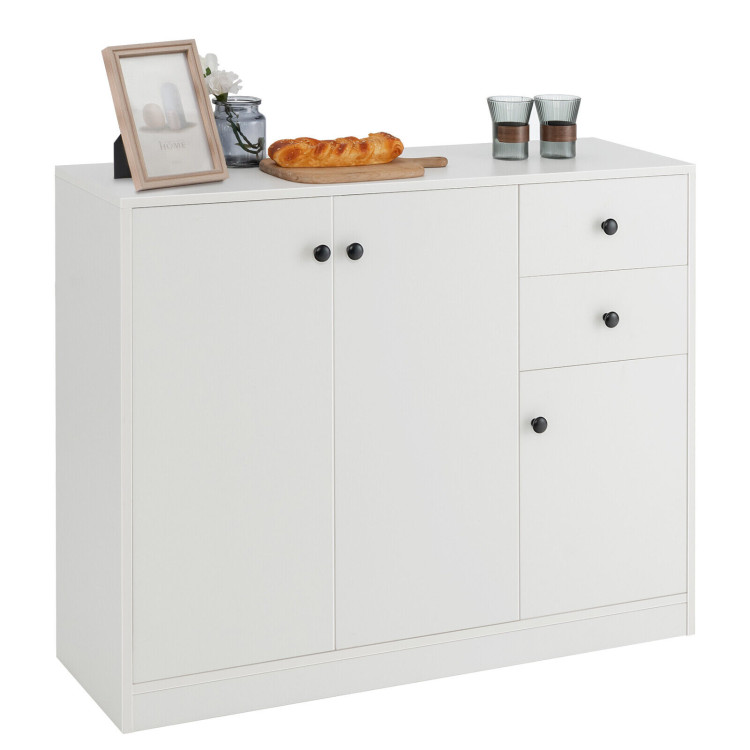 Modern Buffet Sideboard with 2 Pull-out Drawers and Adjustable Shelf for Kitchen-WhiteCostway Gallery View 7 of 10